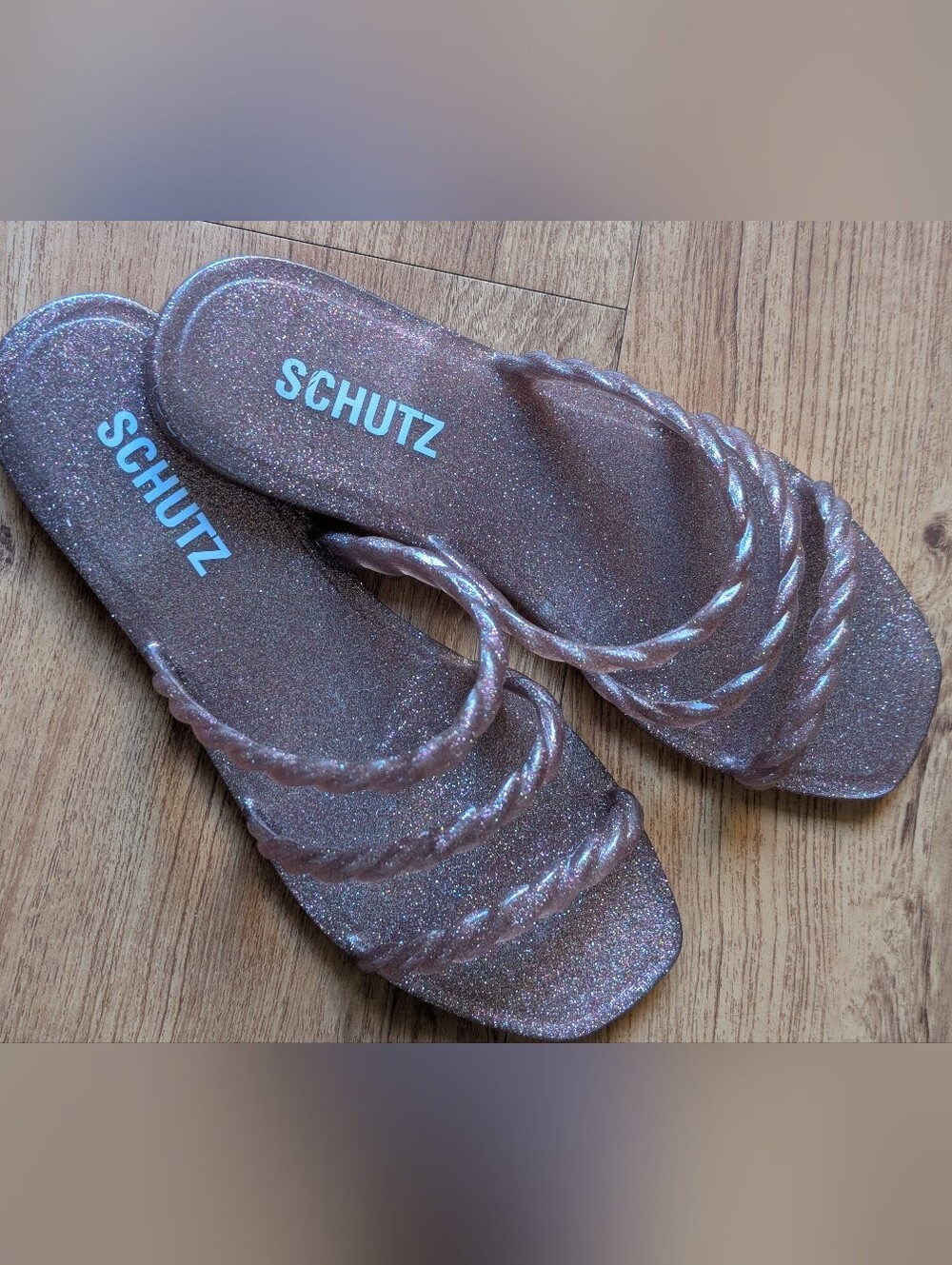 SCHUTZ Rose Glitter Braided Slide Sandals